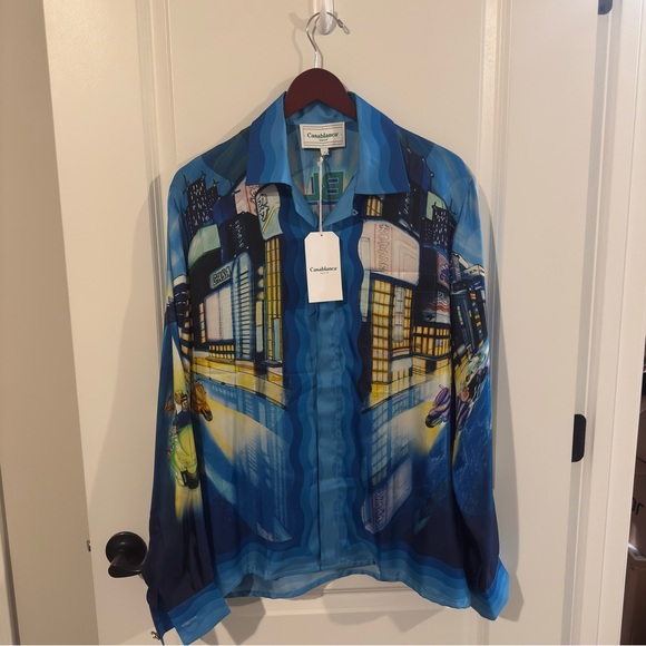 Casablanca Tokyo Nights Long Sleeve Cuban Collar Shirt in Multi - Picture 6 of 16